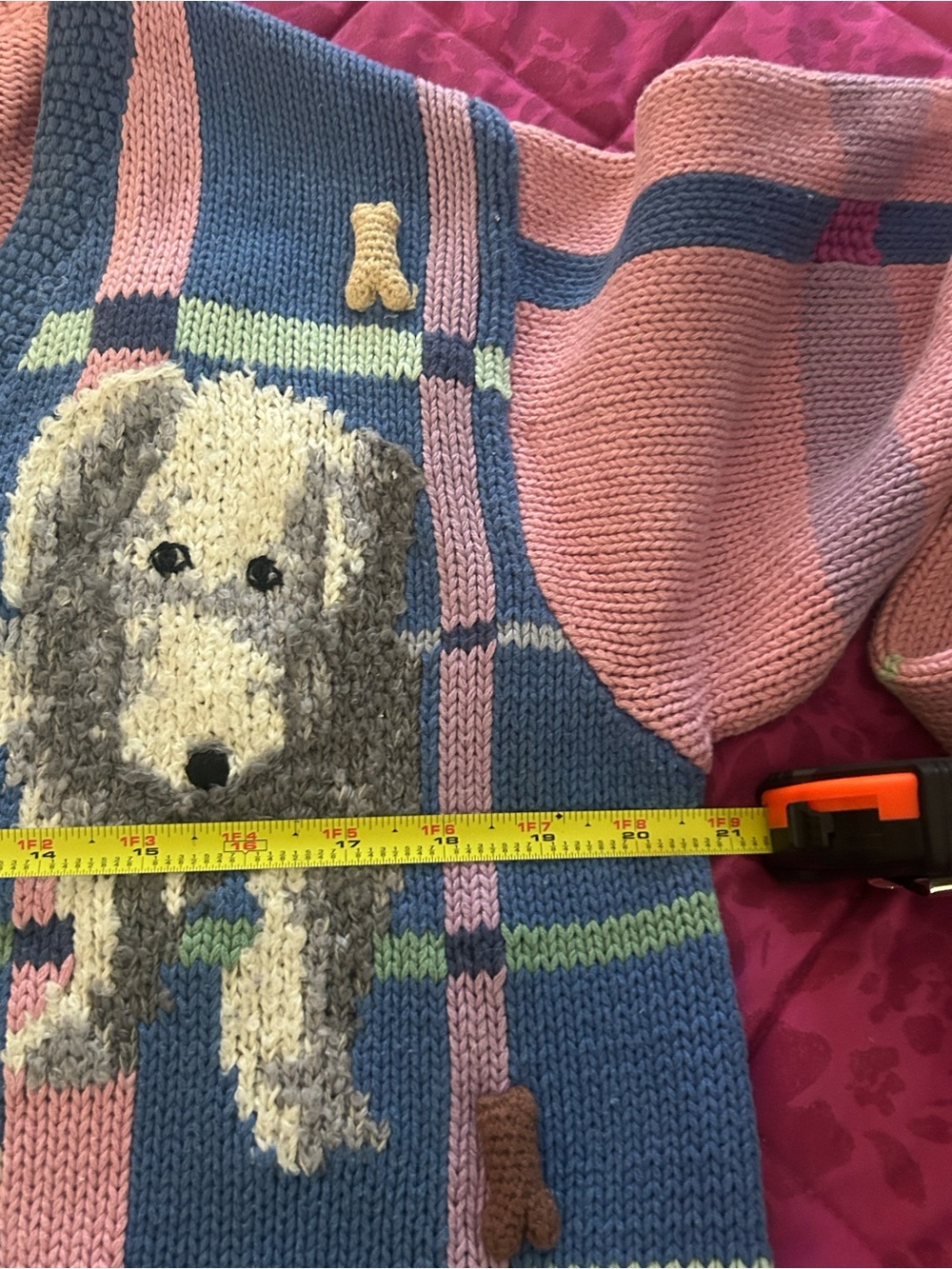 RARE Storybook Knits Vintage Dog Plaid 3D Applique Cardigan Sweater L - Picture 6 of 9